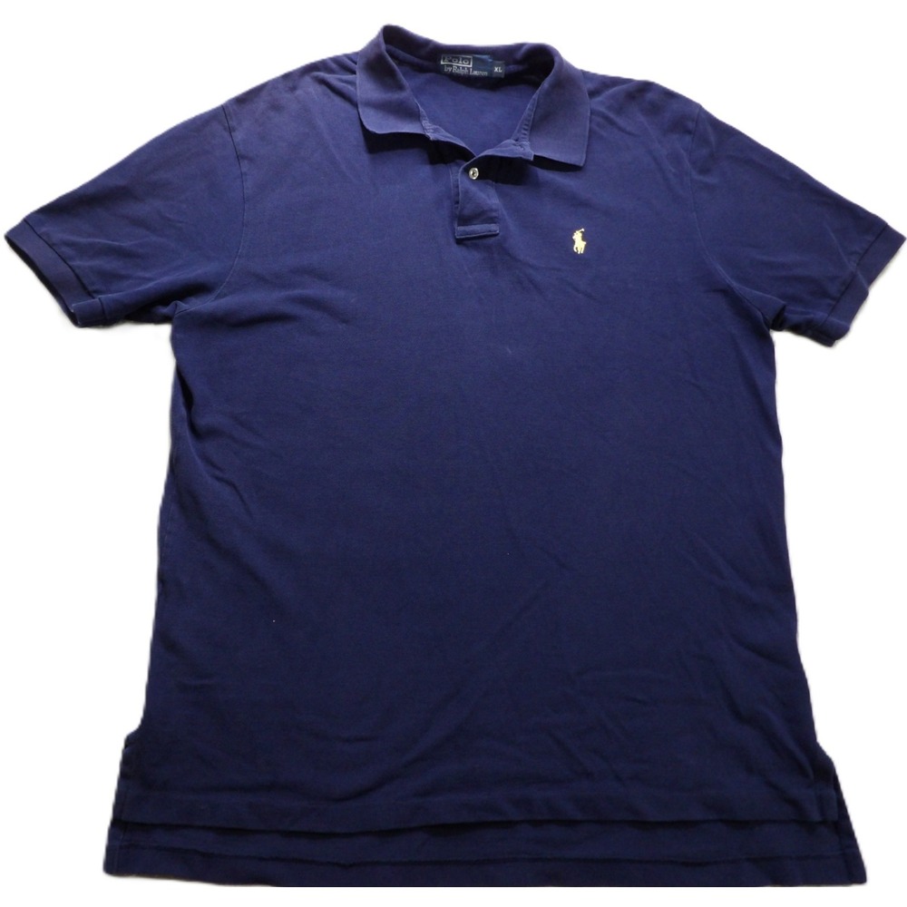 VTG Polo Ralph Lauren Polo Men XL Mesh Pique Yellow Pony Navy Golf Cotton 90s